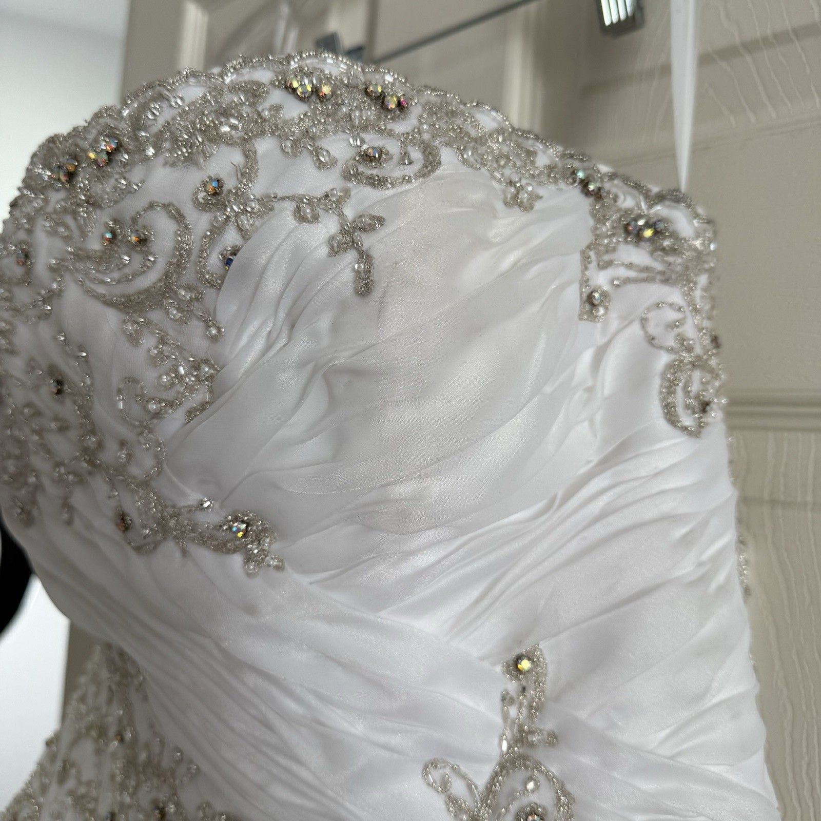 Allure Bridal Strapless Sweetheart Wedding Dress Chapel Train Satin Organza 8326