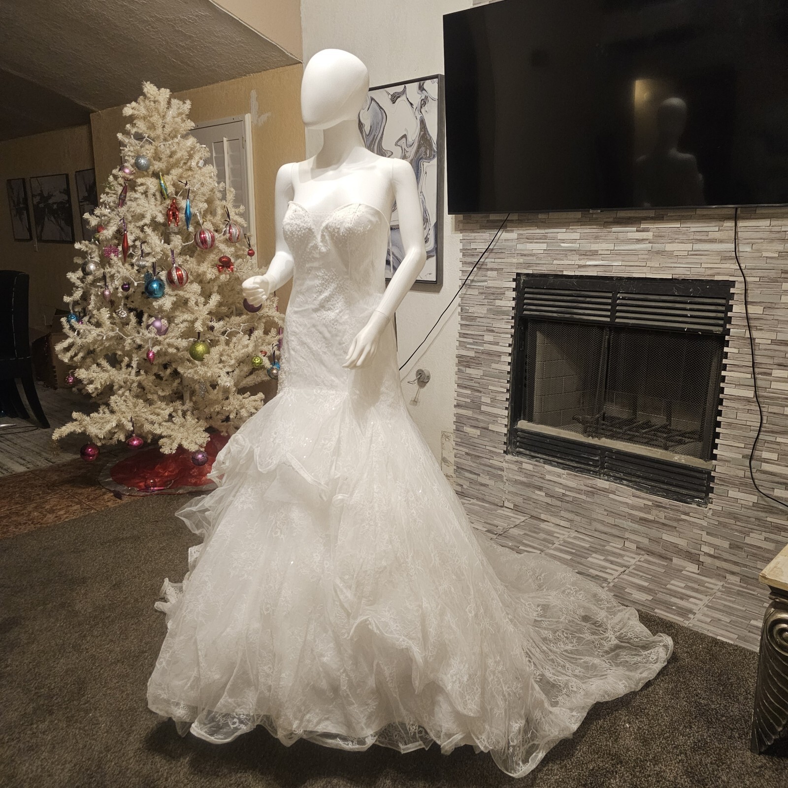 Organza Wedding Dresses Beaded Strapless Ruffles Sweep Train A Line Bridal Gowns