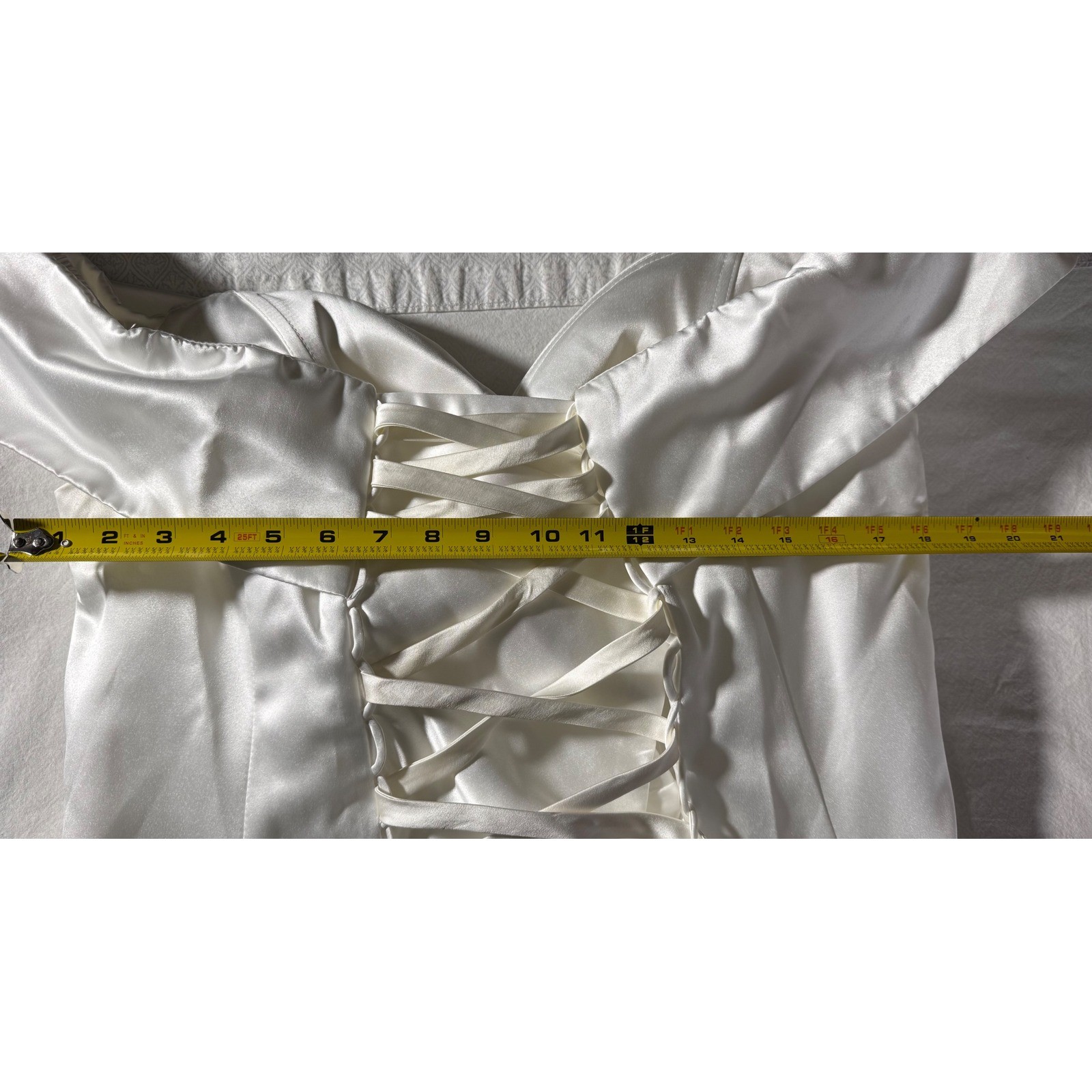 Juliet’s Bridal Chanel White Satin Corset Gown Off Shoulder High Slit Dress 28