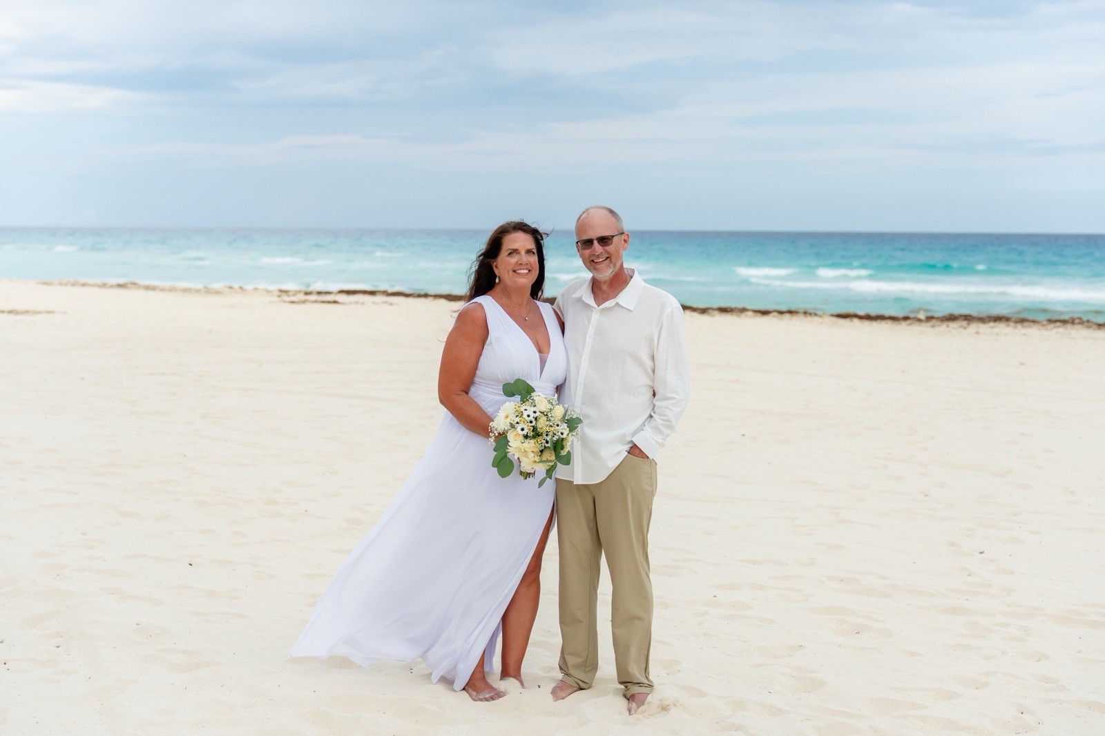 White Sleeveless V-Neck Beach Wedding Dress Full-Length A-Line Gown