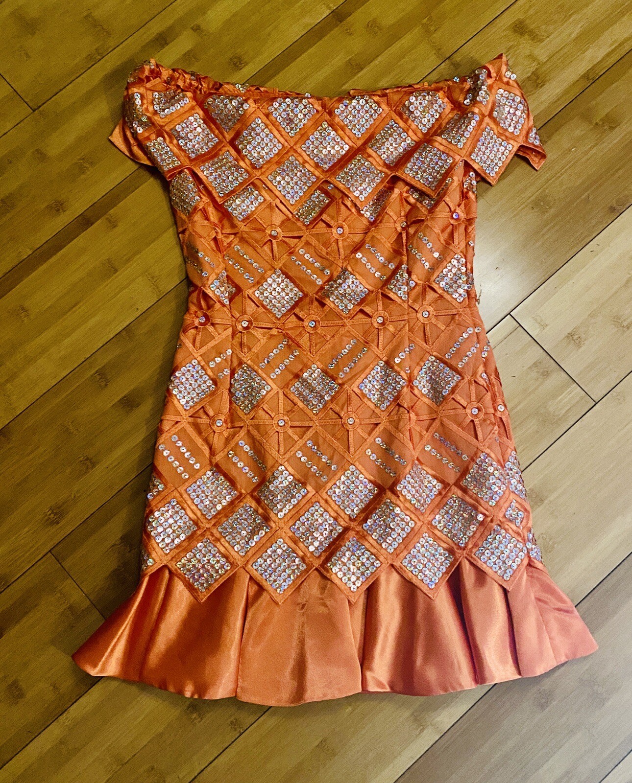 Handmade Orange Sequin Off The Shoulder Cocktail Small New No Tags See Measures
