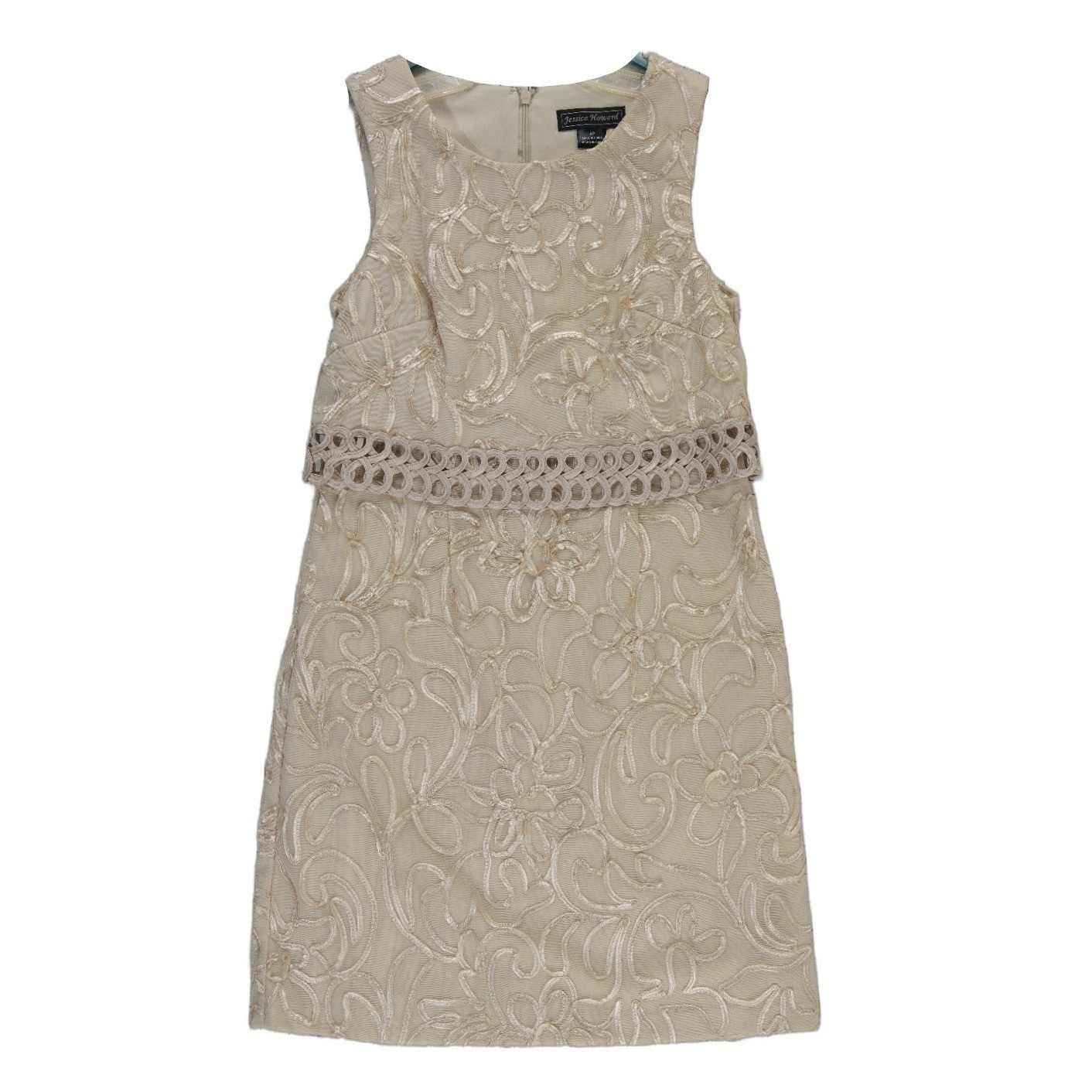 Jessica Howard Dress Women’s Size 4 Petite 4P Gold Floral Embroidered Cocktail