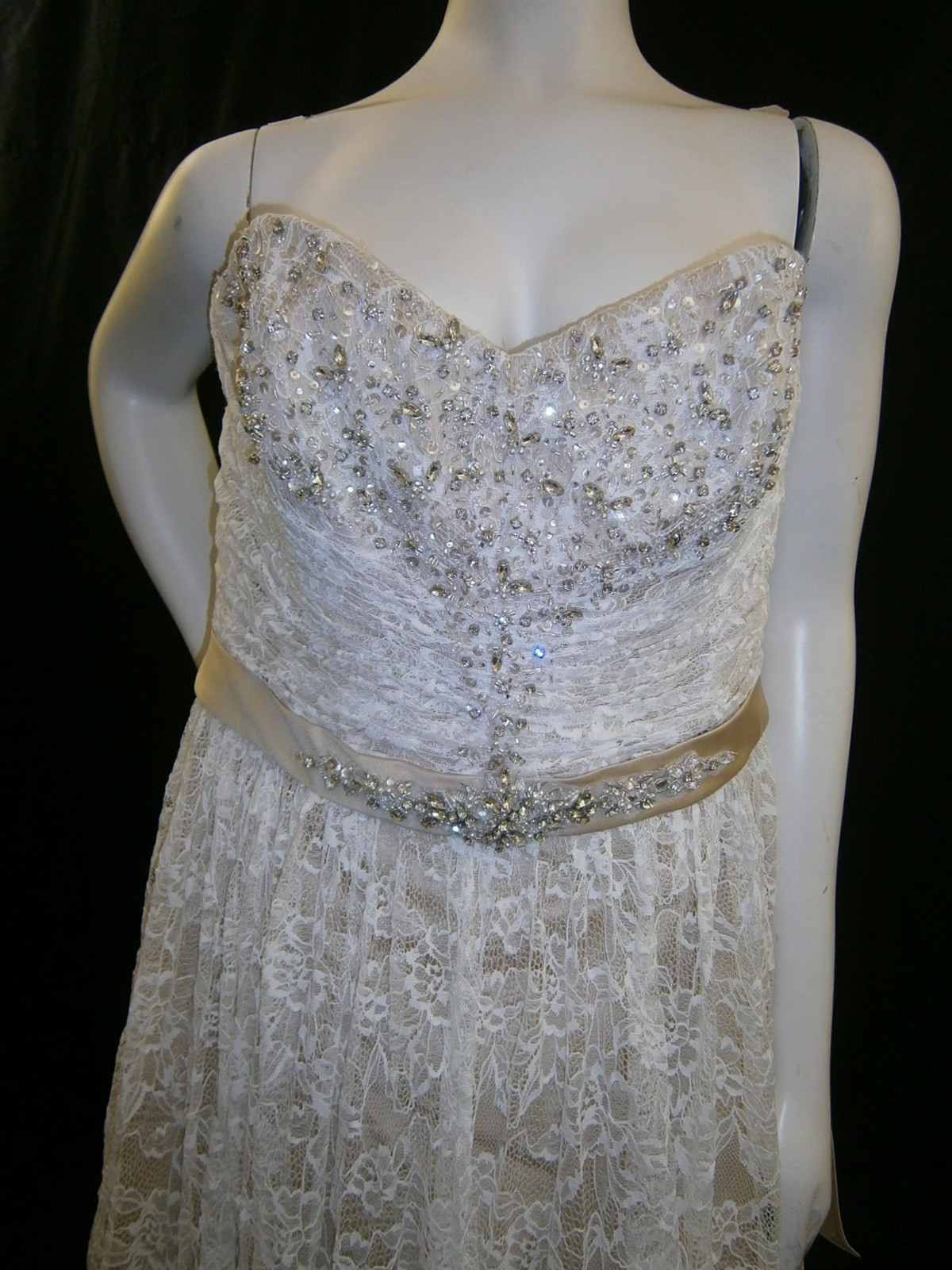 Ambiance Adela 16 Wedding Gown Dress Sample Ivory Champagne Lace Belt Beaded NWT