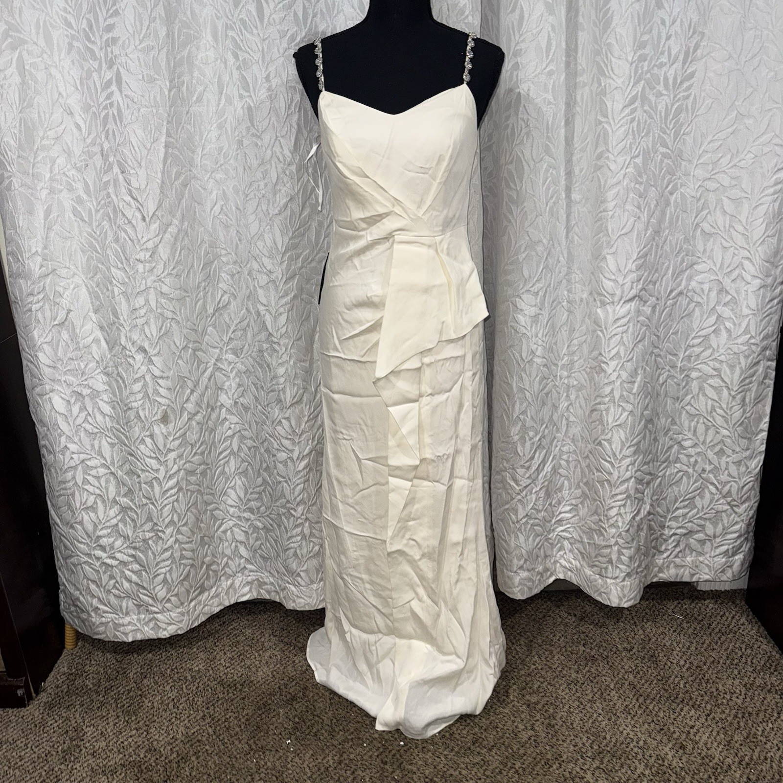 Ann Taylor Long Formal Wedding Bridal White Ivory With Silver Straps deess