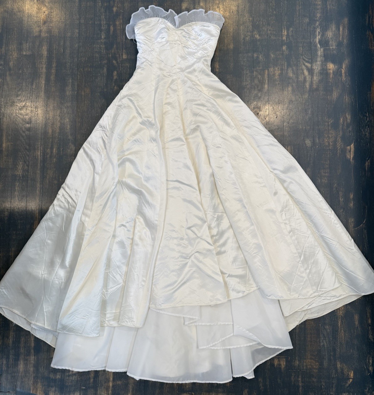 Beach Vintage White Satin Custom Made Strapless Bridal Dress Zipper Small