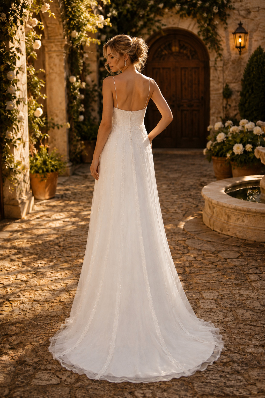 La Sposa Wedding Dress 16 Ivory Tulle Organza Lace Strapless Beaded Train