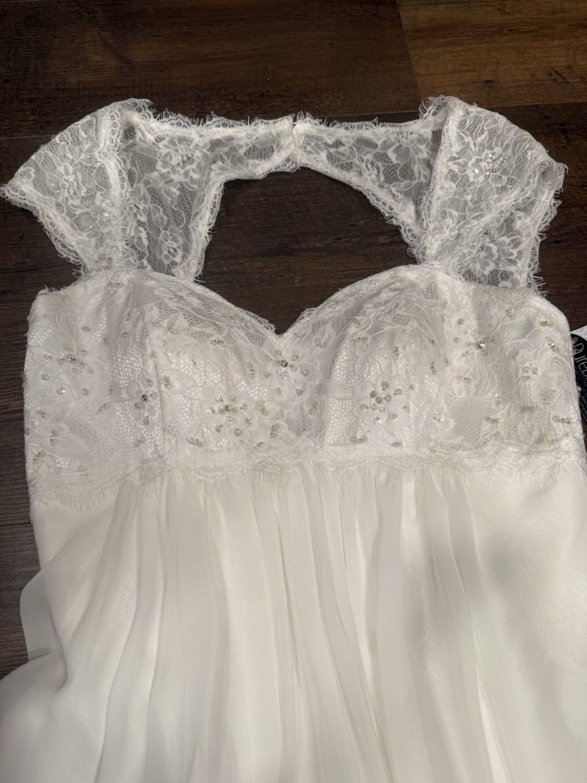 Wedding Dress Ivory Sz 16 Romantic Chiffon Empire Waist A-line Lace Cap Sleeves