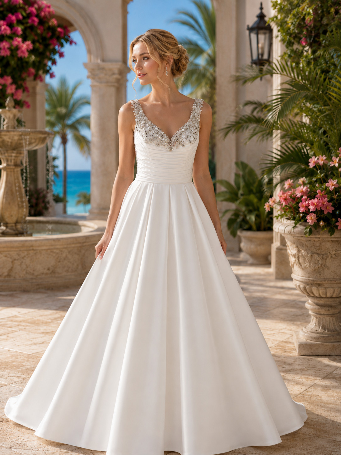 Casablanca Wedding Dress Ball Gown 12 Ivory Beaded Ruched Bodice Sweep Train