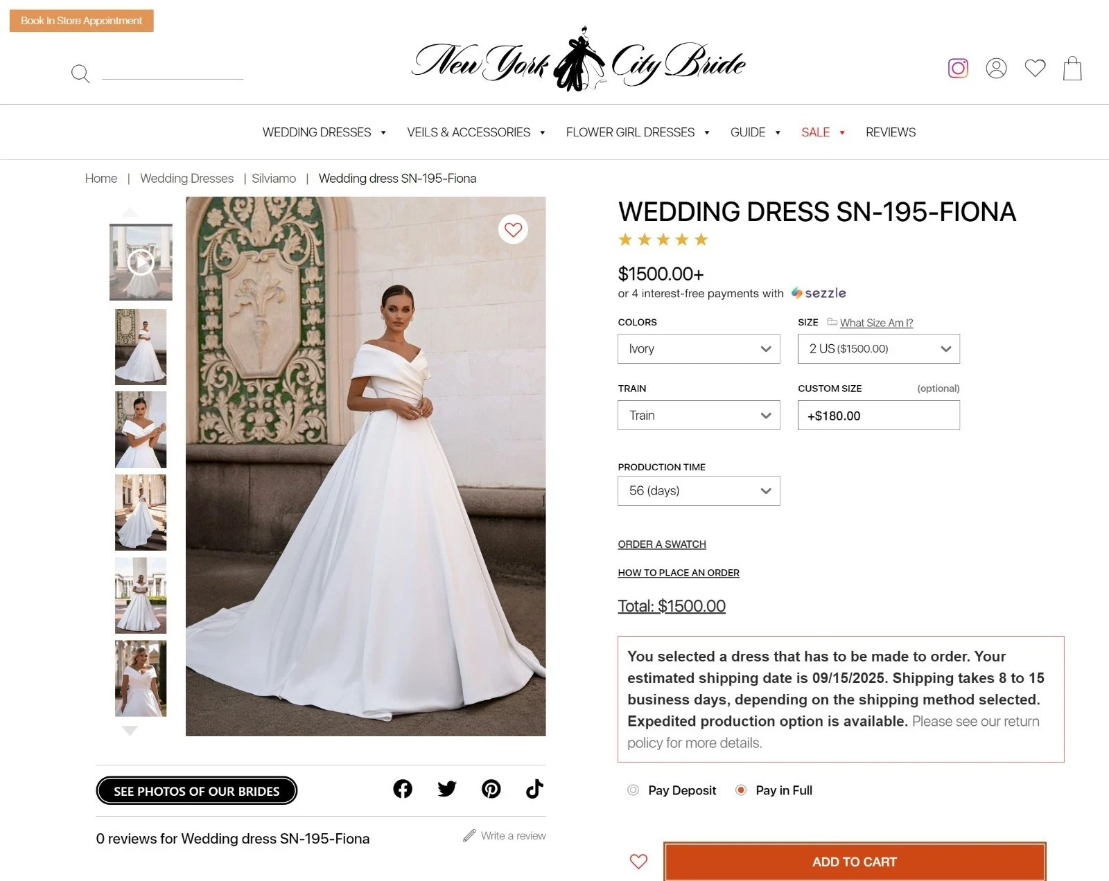 Silviamo SN-195 Fiona Ivory Satin A-Line Off Shoulder Wedding Dress Gown Sz 2