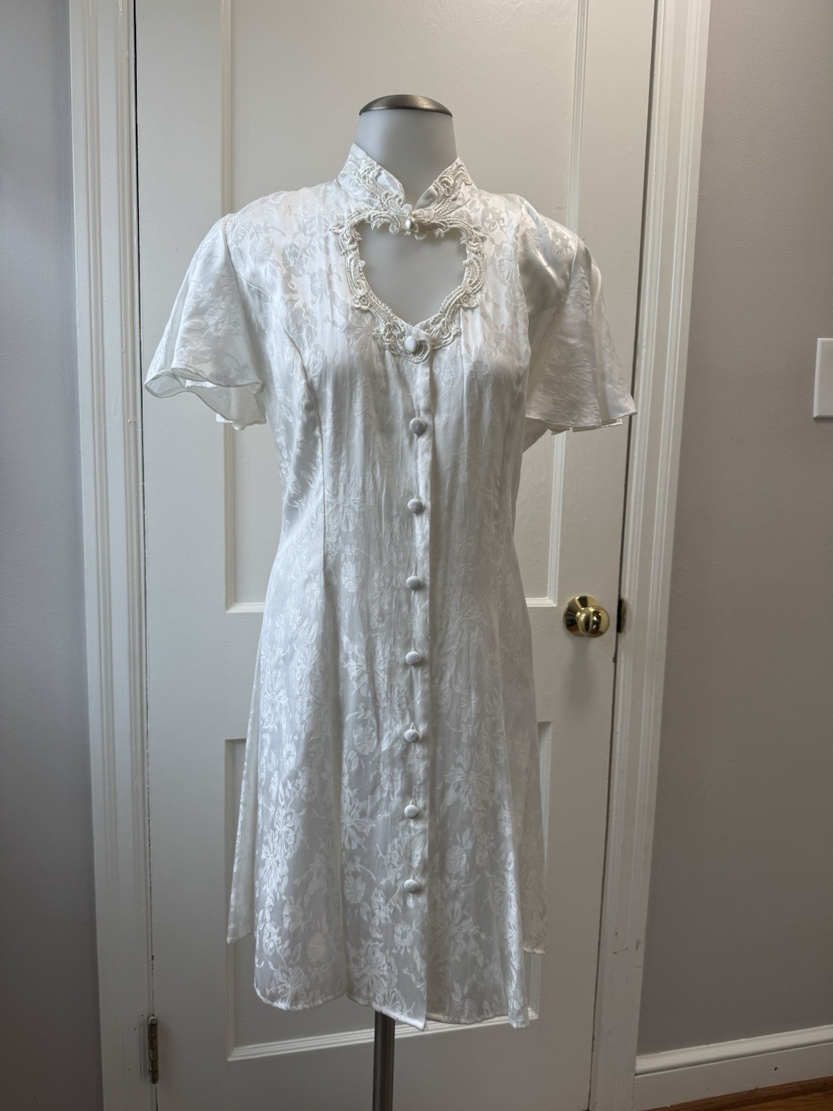 VTG Sarah Richards Lovercore Heart Cutout Dress Bridal Floral Jacquard Corset 5