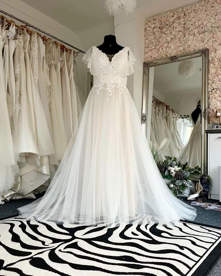 Classic Wedding Dresses V Neck Short Sleeves Lace Applique Beach Bridal Gowns