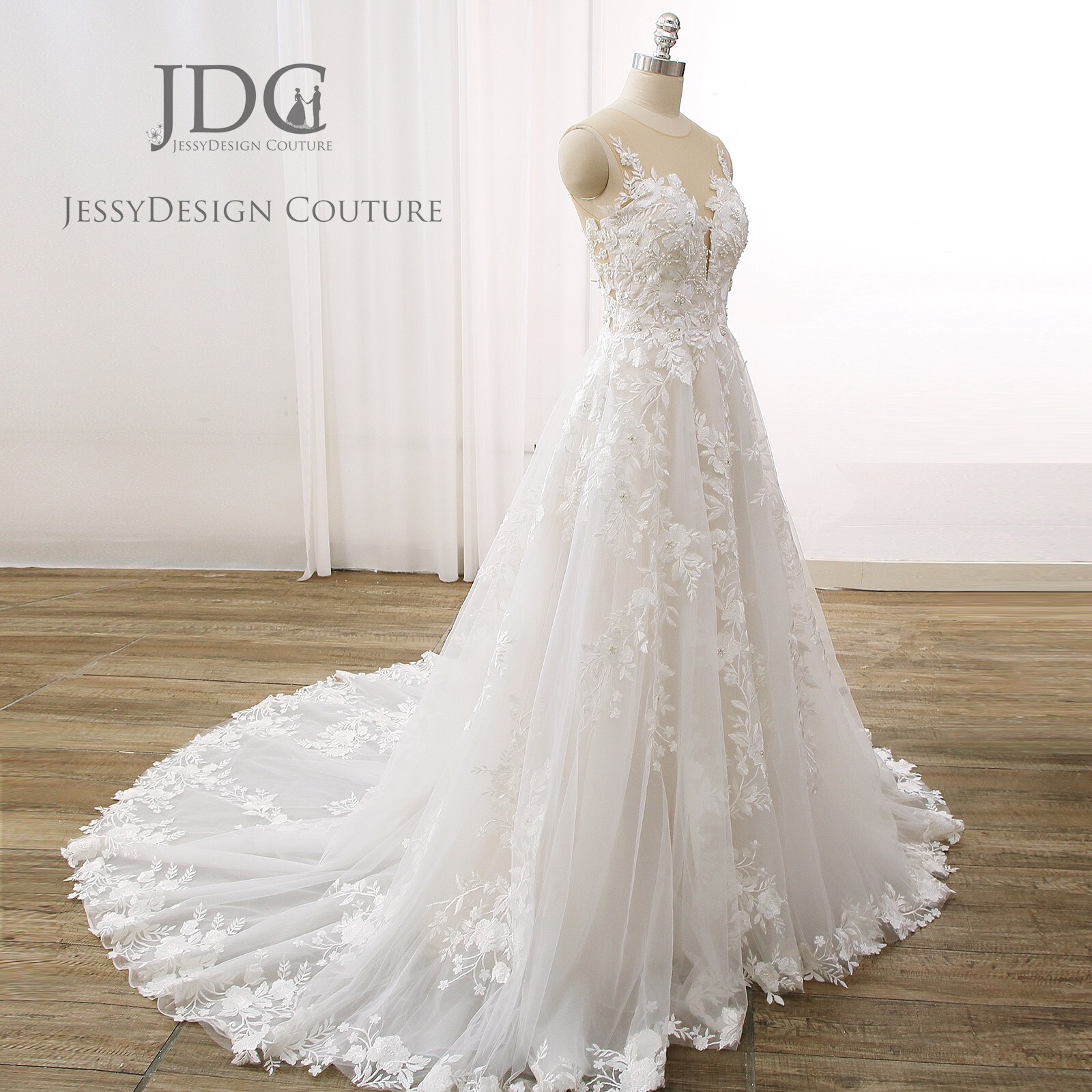 Luxurious Beaded Floral Lace Wedding Dress Bridal Gown 2-28W Custom made Pearls