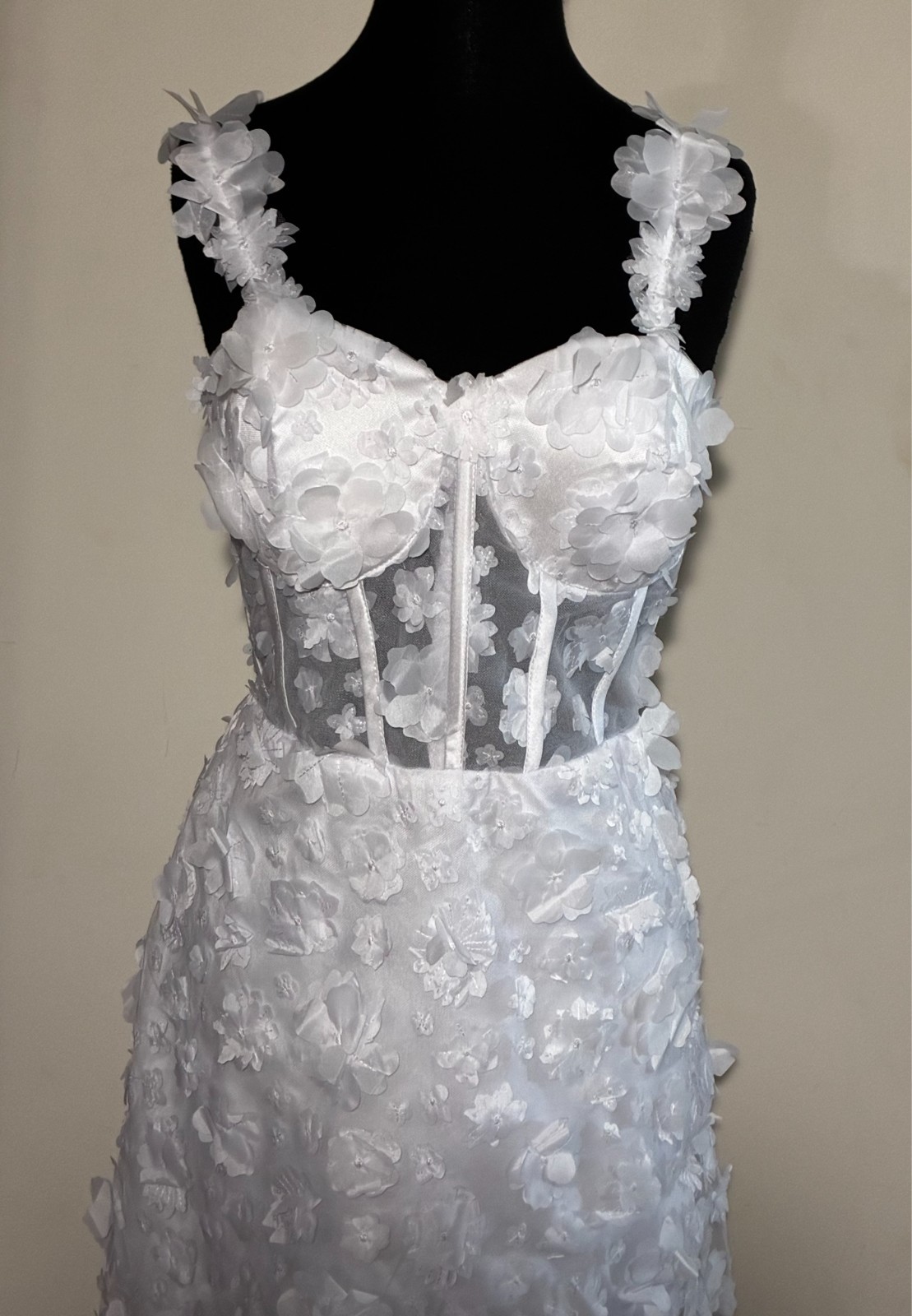 NWT-Womens Fashion-Mini Petals Corset Back Wedding/Reception Dress(White)-Sz 6/8