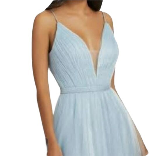 Mac Duggal Gown 10 Ice Blue Sparkle Mesh Plunging V Full Tulle Elsa Princess