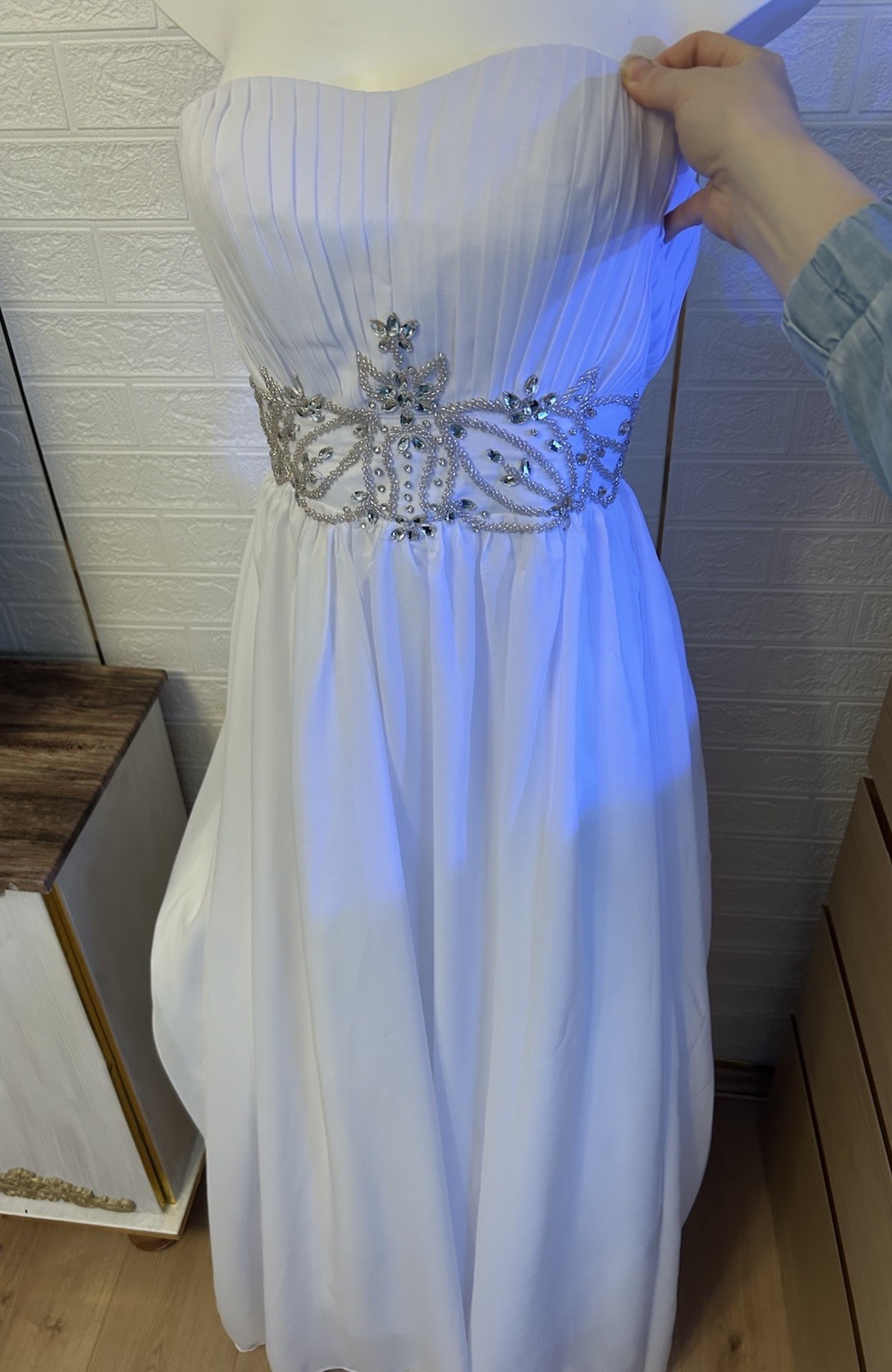Wedding dress white size 36 S A-line strapless beading New