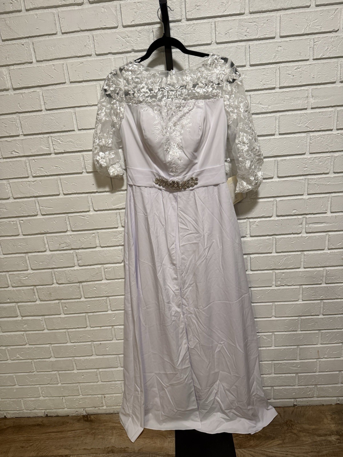 LanTing Bride Wedding Dress Lace Rhinestone Empire Waist Bridal Gown White US 10