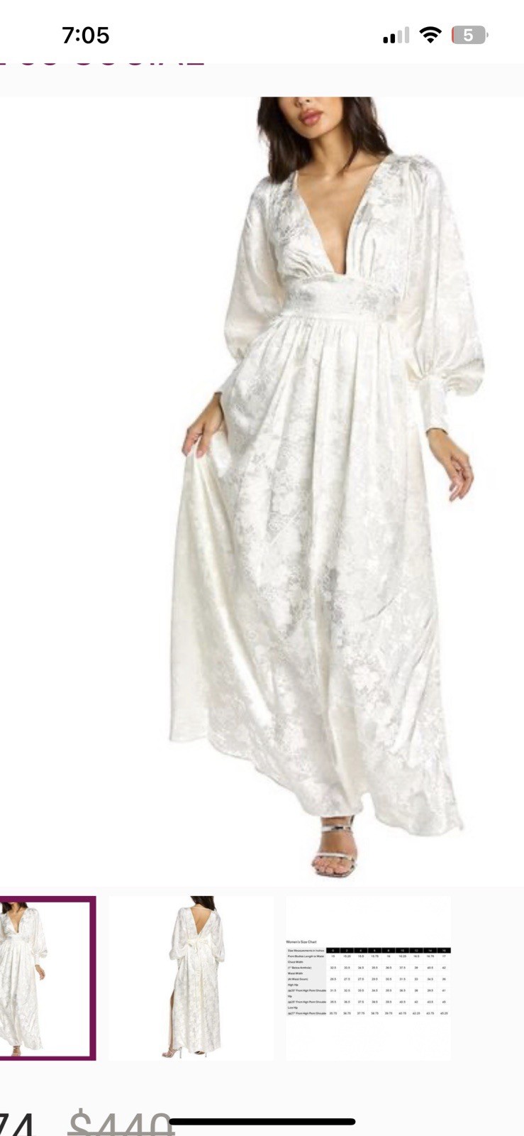 Badgley Mischka Jacquard V-Neck Wedding Maxi Dress Ivory Size 6