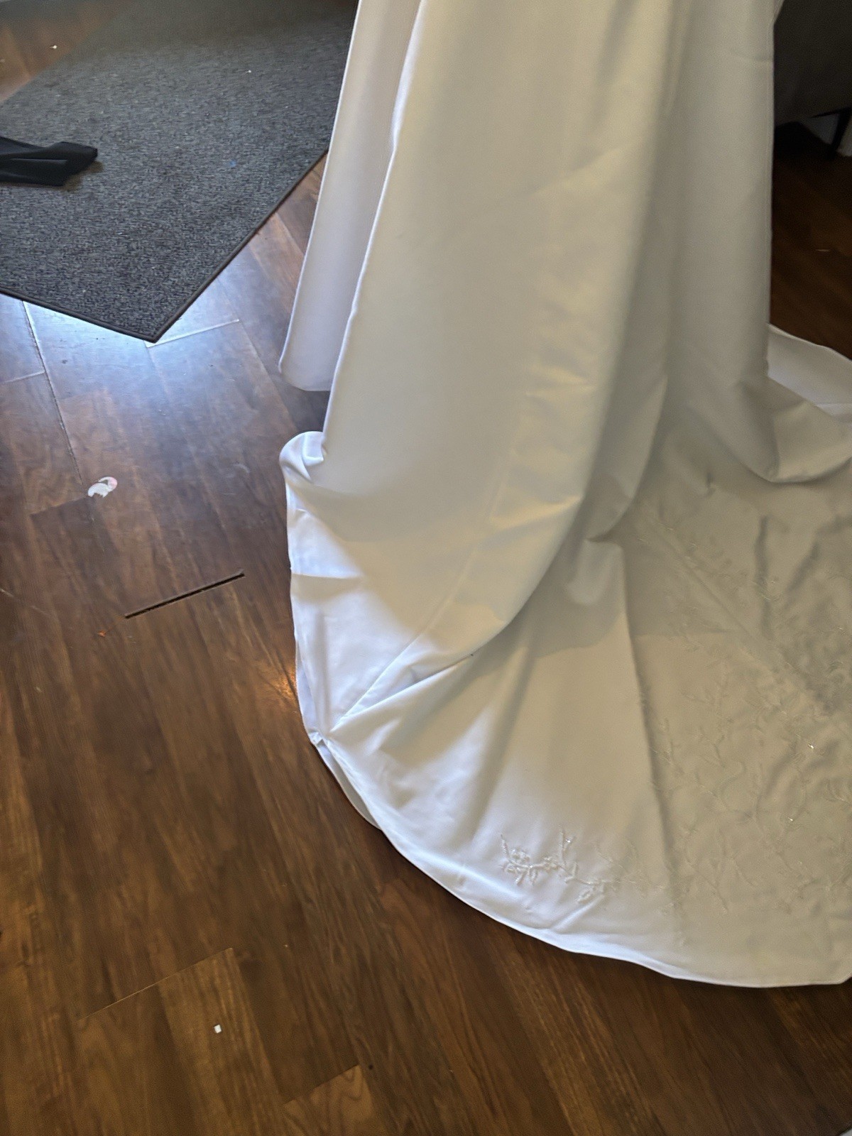 Strapless White Embroidered Beaded A-Line Wedding Dress with Train & Buttons