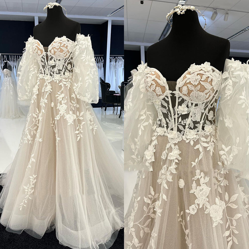 Boho Wedding Dresses Sweetheart Beach A Line Champagne Lace Bridal Gowns