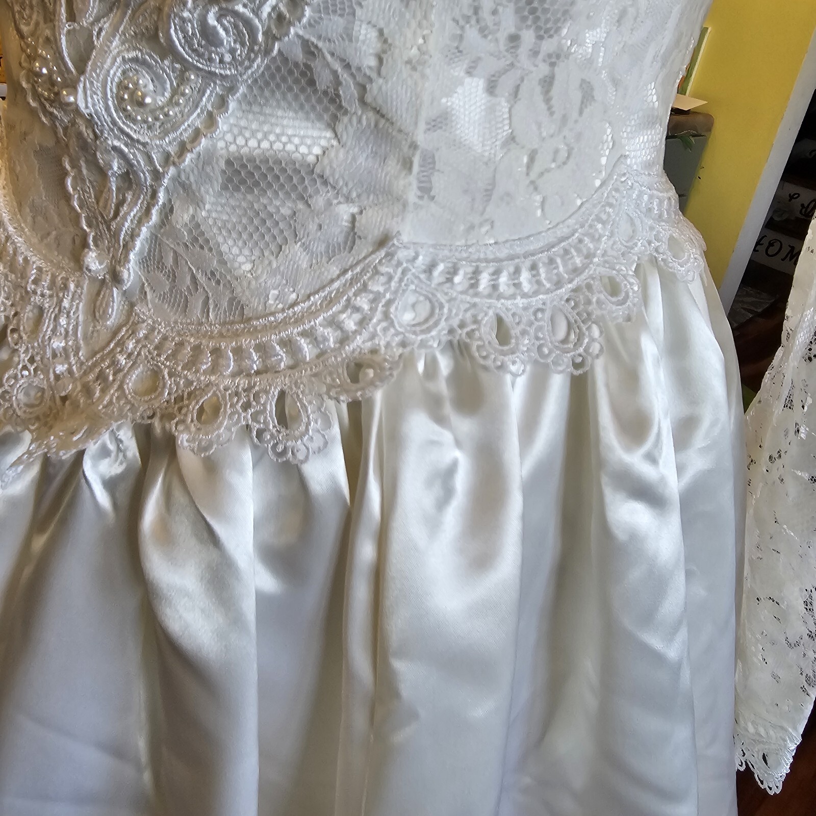Jessica Mcclintock 90s White Wedding Dress Lace Embellished Long Sleeve Size 7/8