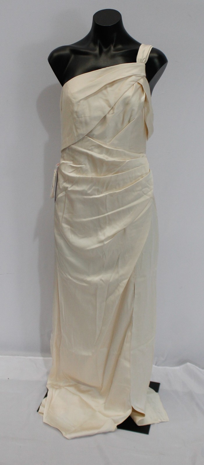 Azazie Women’s Wynter Sheath One Shoulder Satin Dress AP2 White Alabaster SizeA6