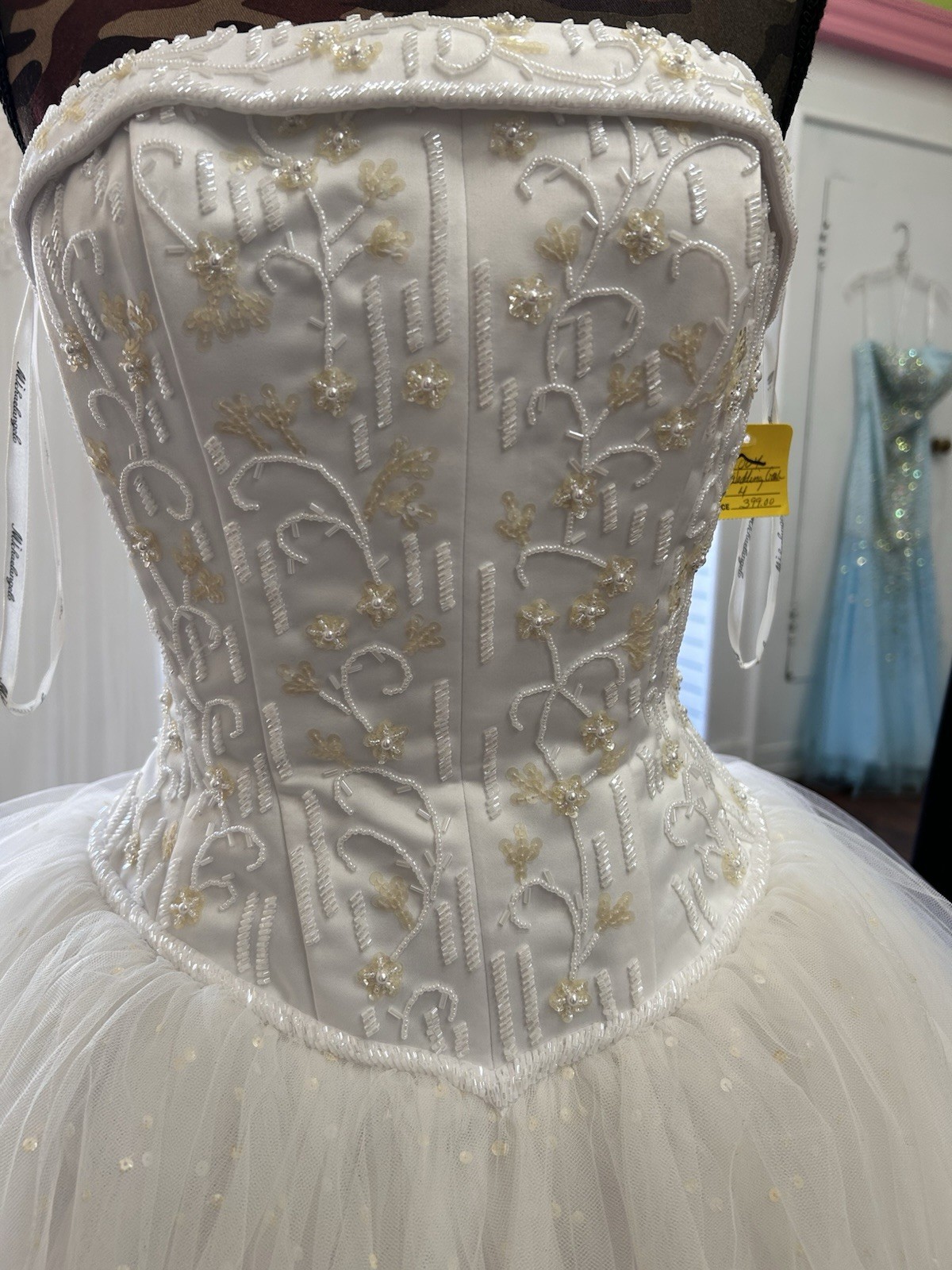 Michelangelo Wedding Dress Beaded and Sequin Straps Tulle Beaded Bodice Size 4