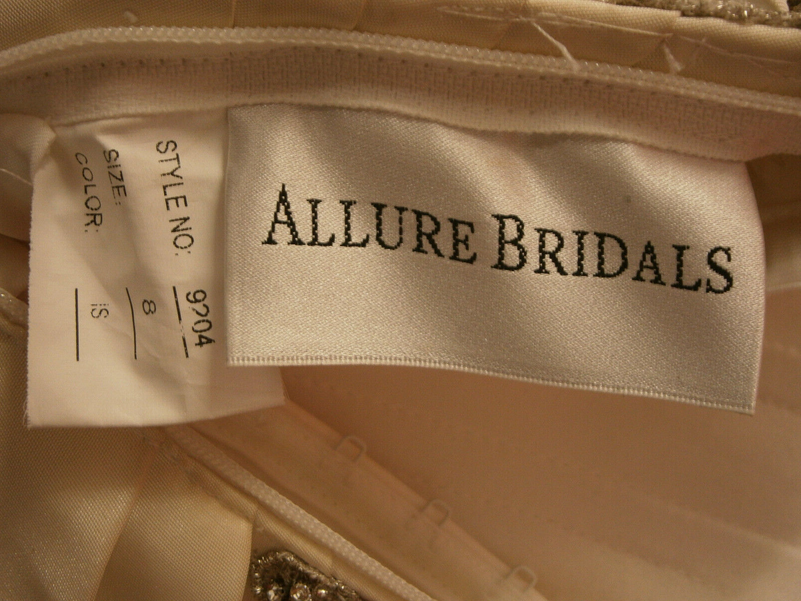 Allure 9204 Wedding Dress 8 Ivory Ball gown Satin Crystal Straps Buttons Back