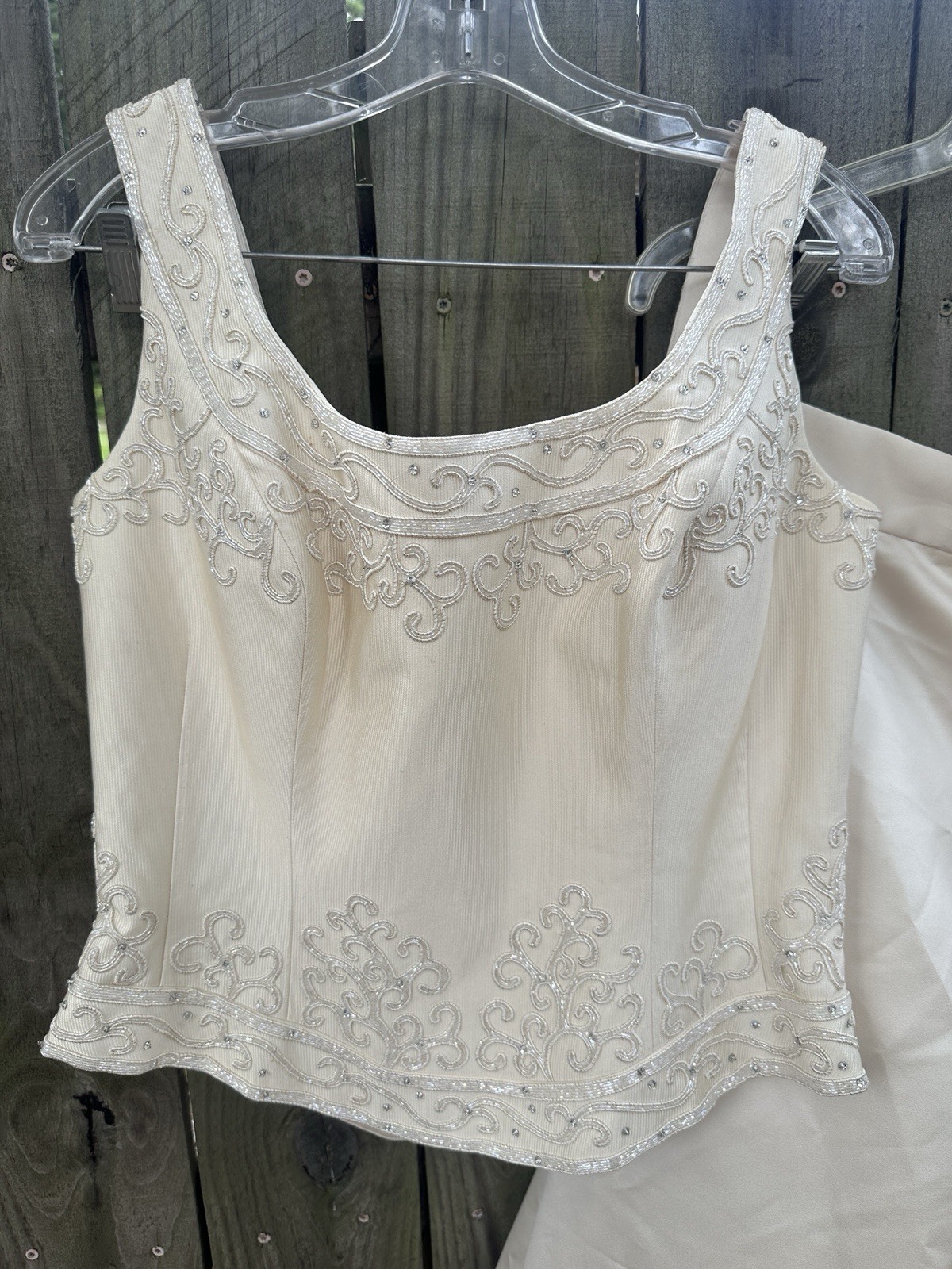 Anjolique 2 Piece Wedding Dress Size 14 Champagne Tan Long Train Skirt Beaded