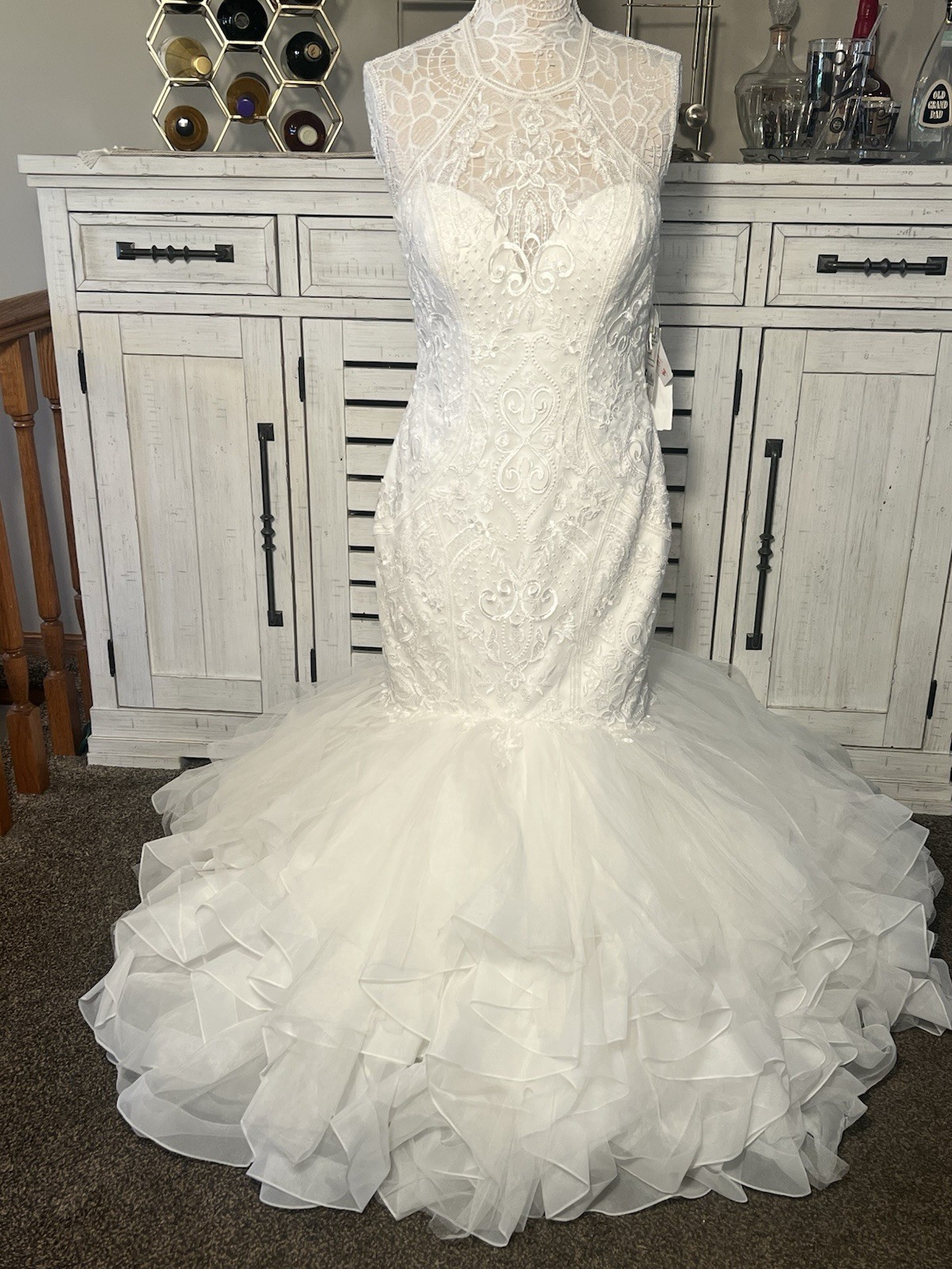 Mori Lee Laney Halter Neck Tulle Organza Mermaid Wedding Gown 12 Style 5687 NWT