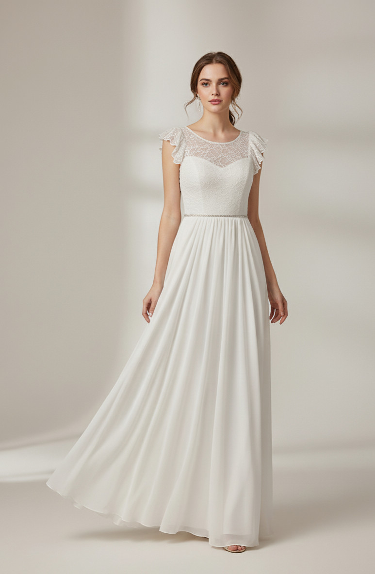 Ever-Pretty Womens Elegant Lace Neck Simple Wedding Dress Rhinestone White, NWT