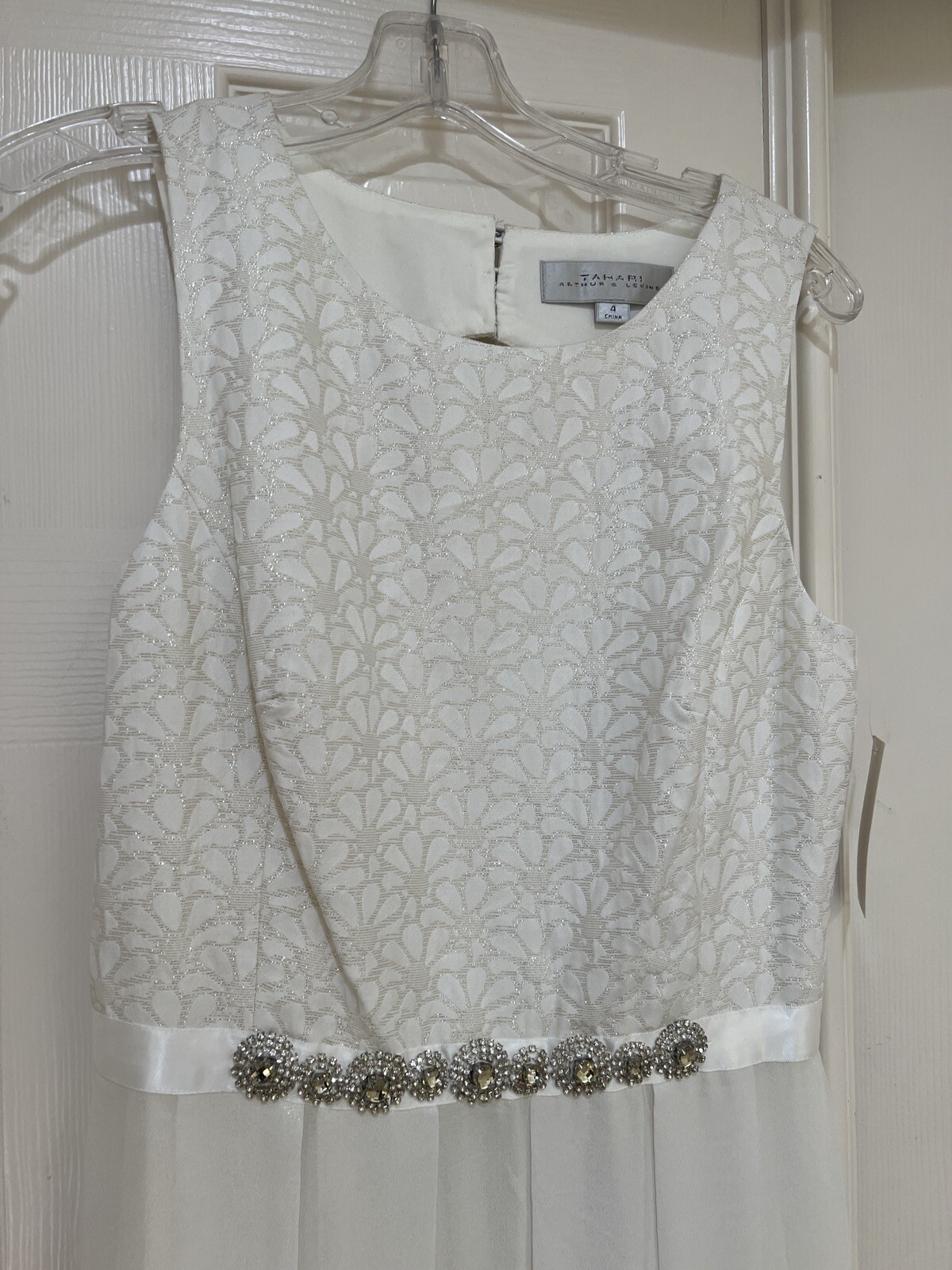Tahari 2 PIECE White Metallic DRESS & JACKET MOTHER OF BRIDE FORMAL COCKTAIL 4