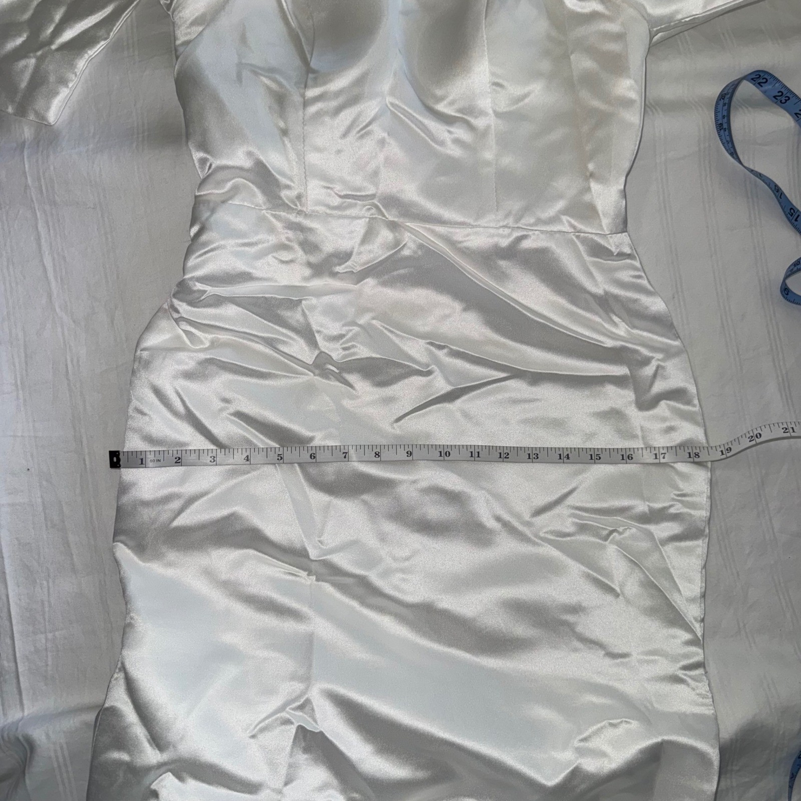 Hebeos White Satin Wedding Gown Square Neck Open Back Mermaid Bridal Dress XS