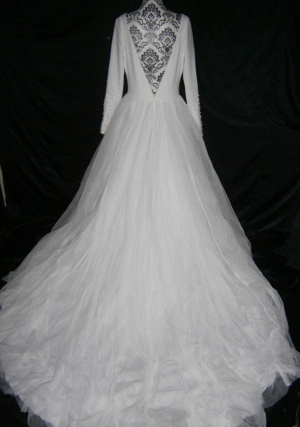 La Sposa Laurus Wedding Dress 12 White Crepe Tulle Sleeves Beaded Plunging V