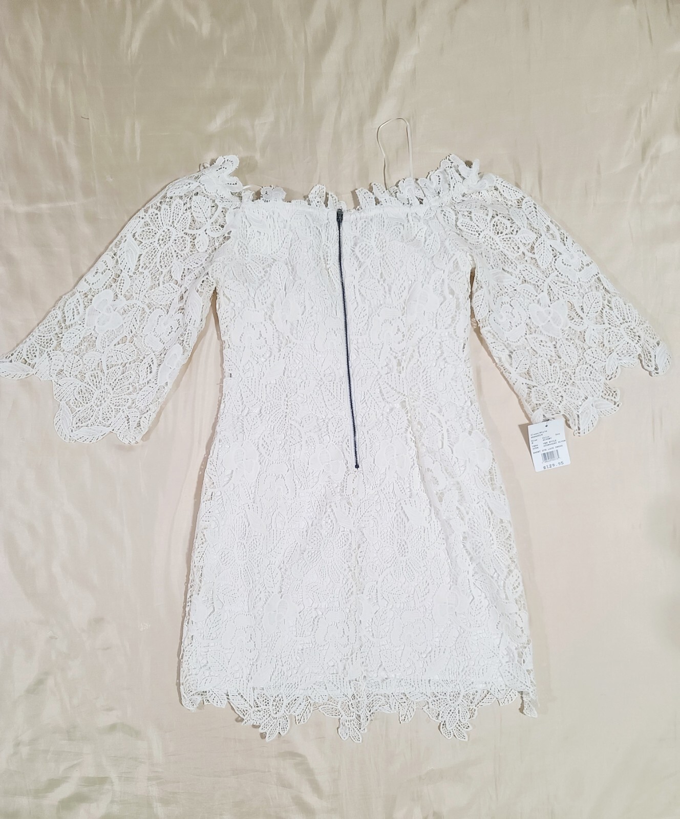 David’s Bridal Lace Sheath Wedding Dress S Off-The-Shoulder 3/4 Sleeve Ivory NWT