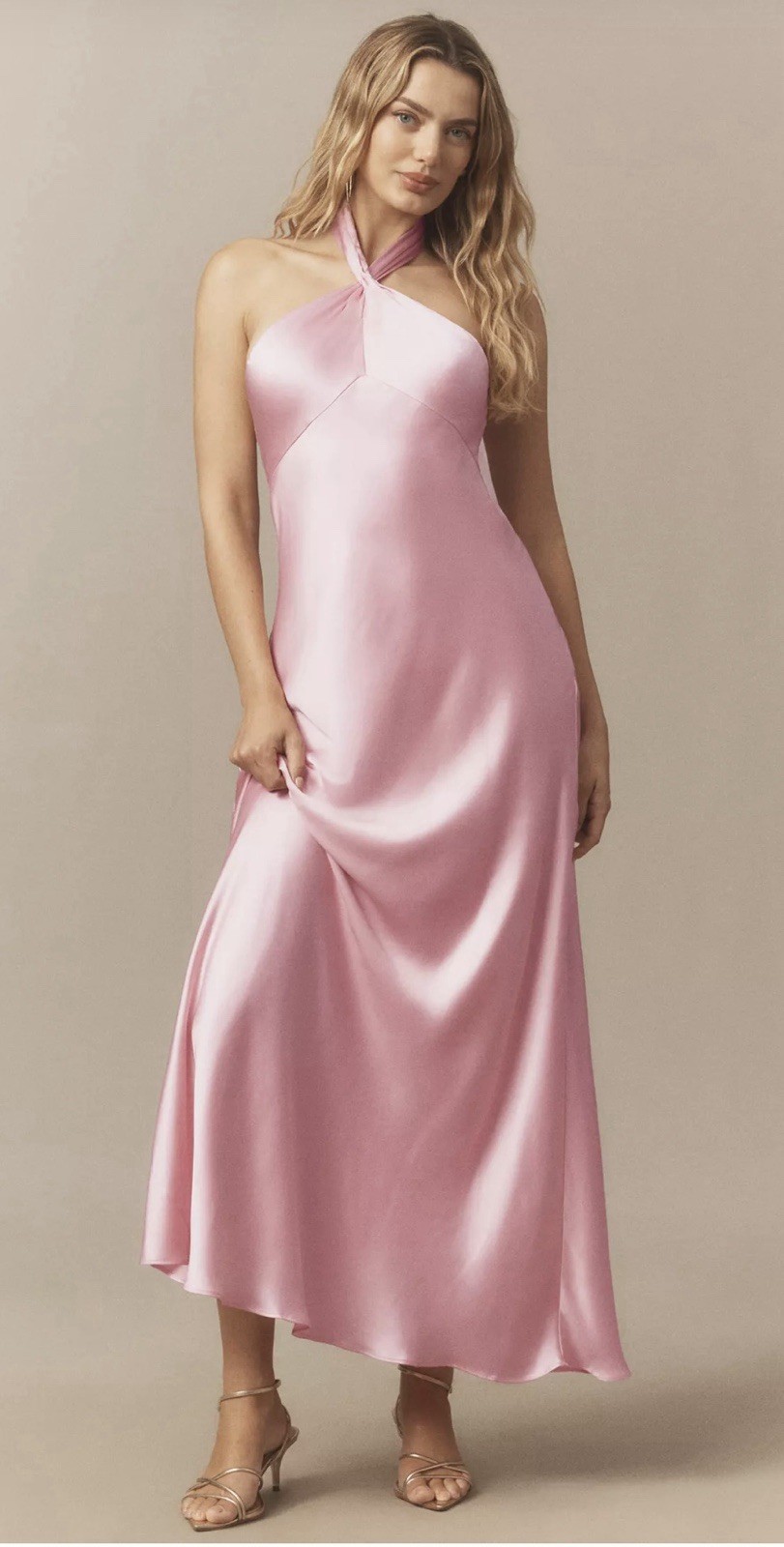 BHLDN Selma Halter-Neck High-Shine Satin Maxi Dress Size M