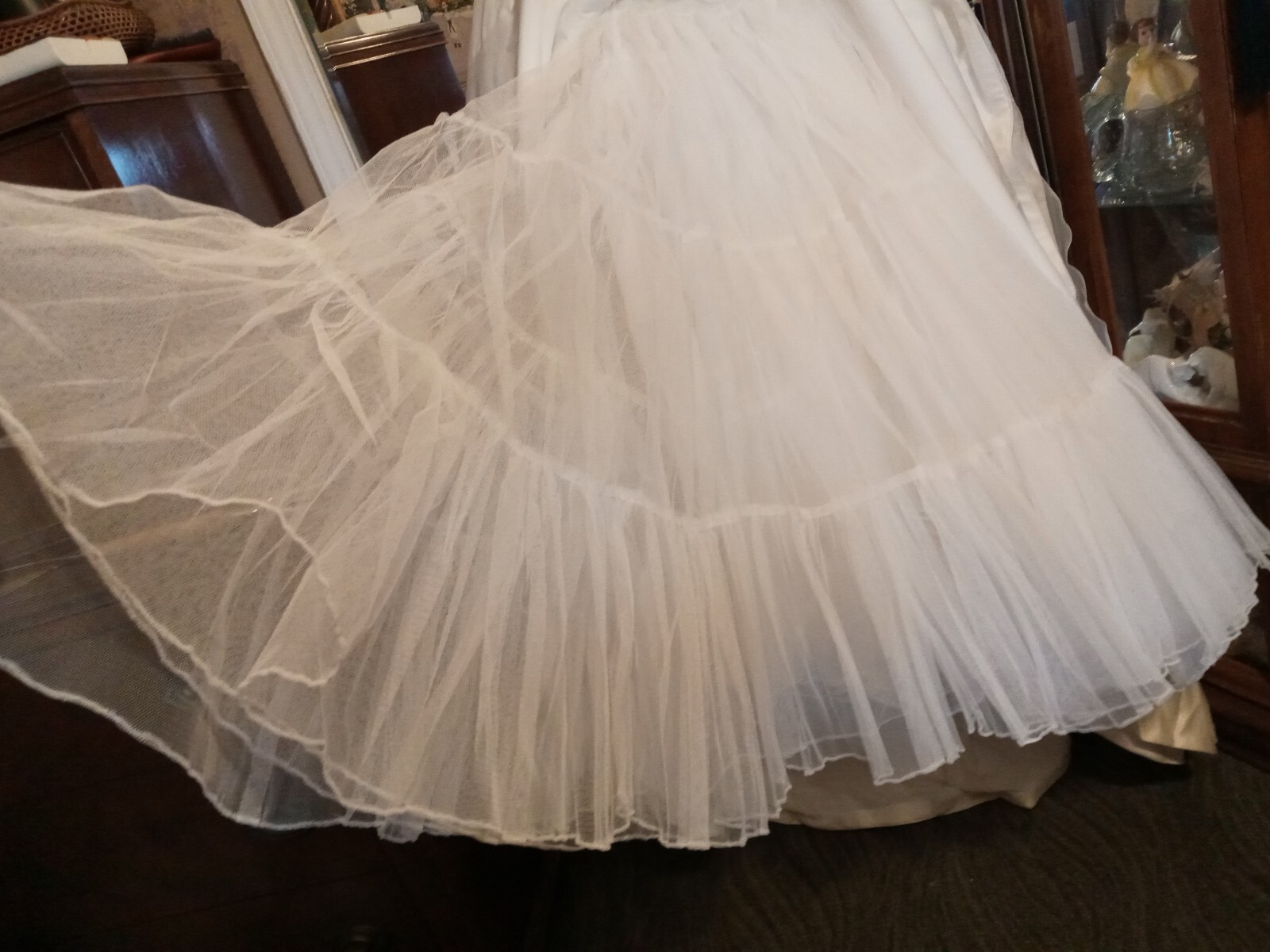 Elegant Wedding Dress,Beige & Ivory, Matte Satin W Tull W Train.Bow tie. Size 8.