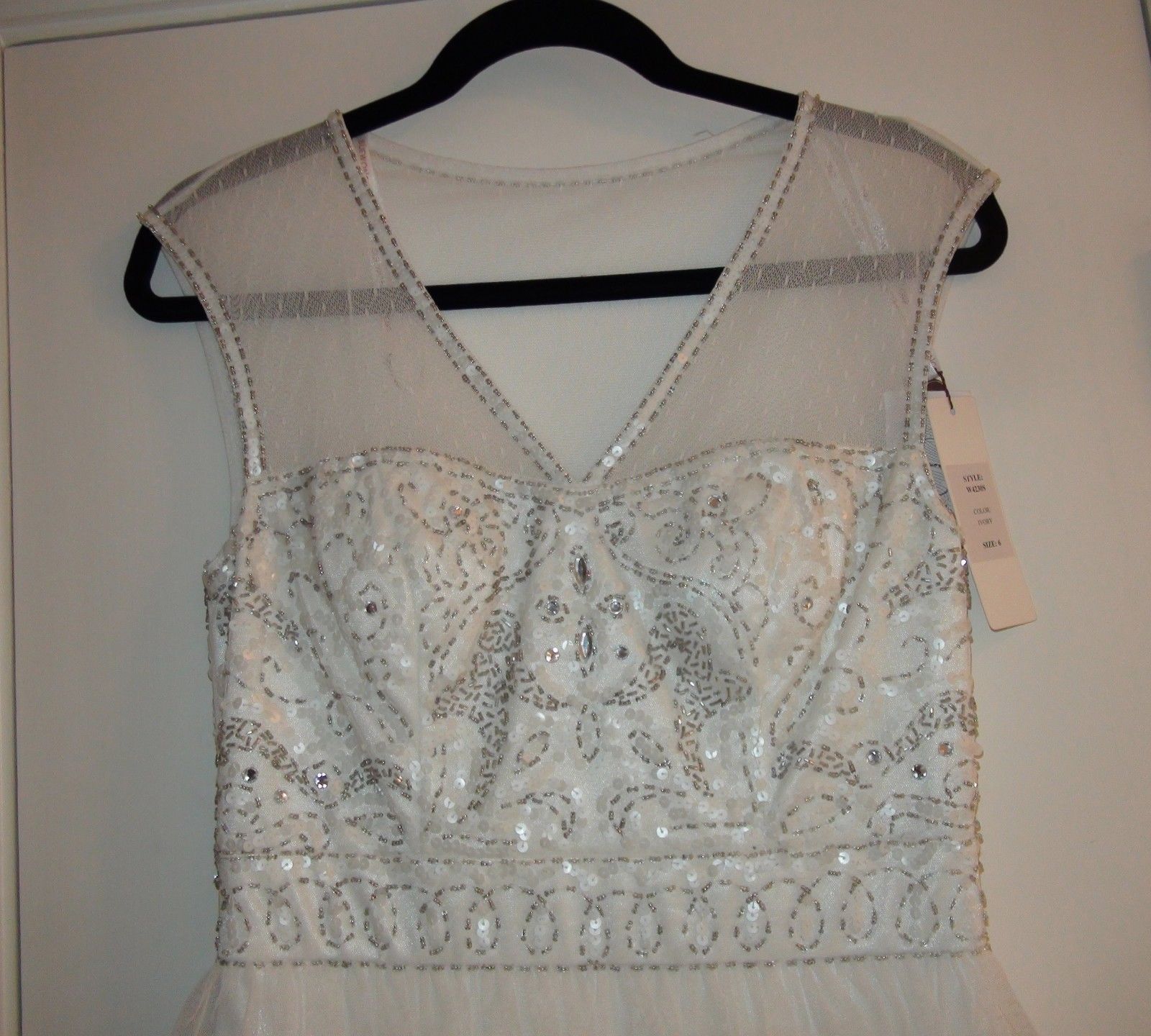 Sue Wong Art Deco Illusion Beaded Bodice Layered Ruffle Short Dress NWT -Size 12
