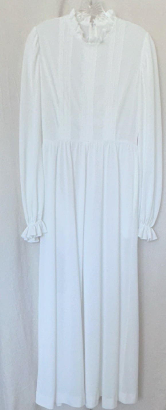 Modest White Long Sleeve Wedding Dress High Neck Empire Maxi LDS Temple Small