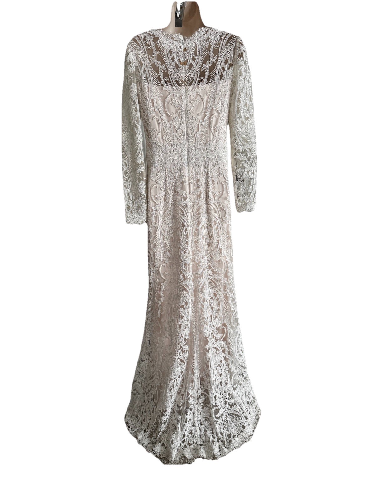 NEW Tadashi shoji gown dress Wedding Bridal All Lace Long +Train Ivory White 8