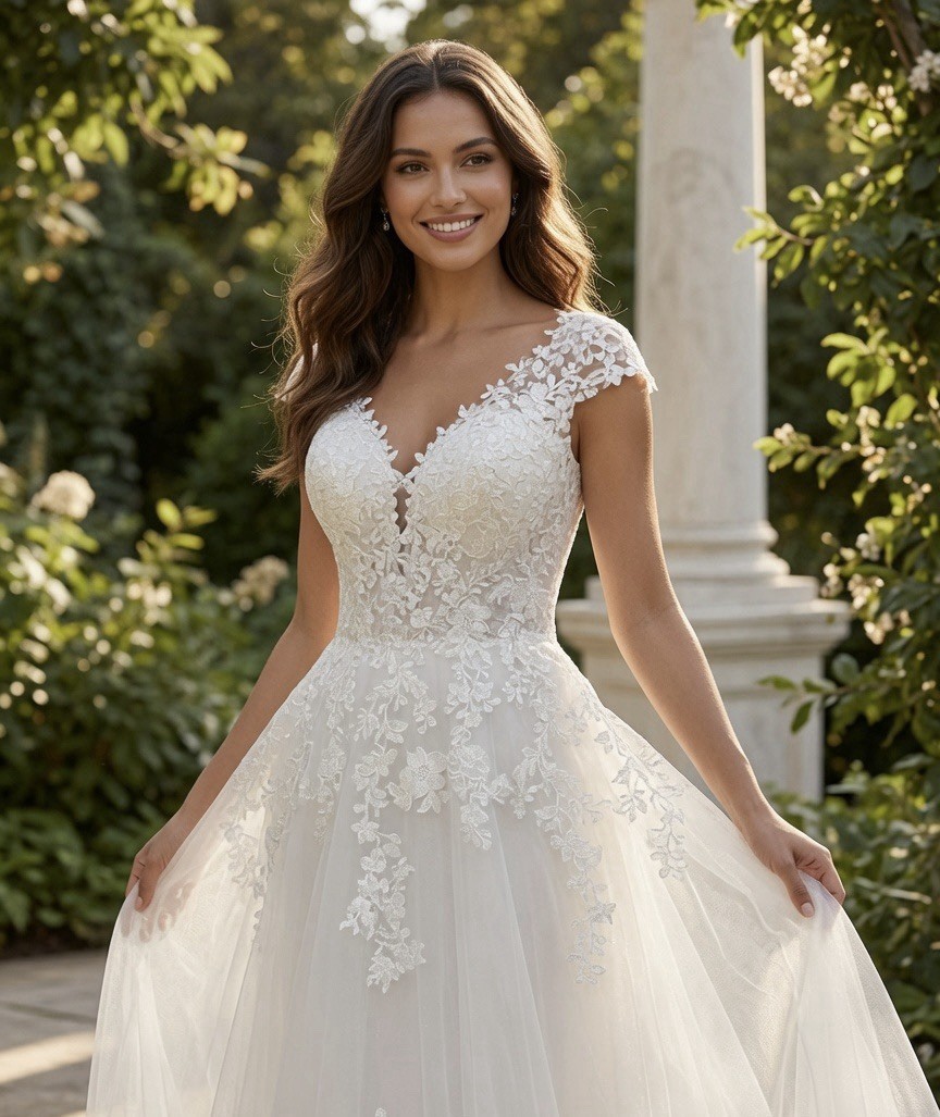 Women’s Size 20 Lace Wedding Dress A-Line V-Neck Tulle Bridal Gown White