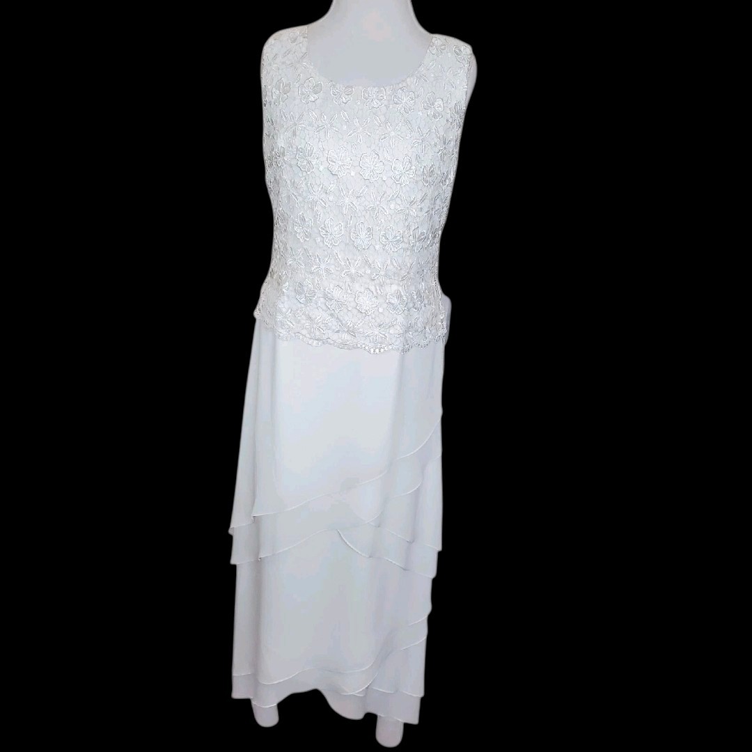 VTG Wedding Dress Sz 10 Cream Ivory Crochet Chiffon Layered Long Beach Mature