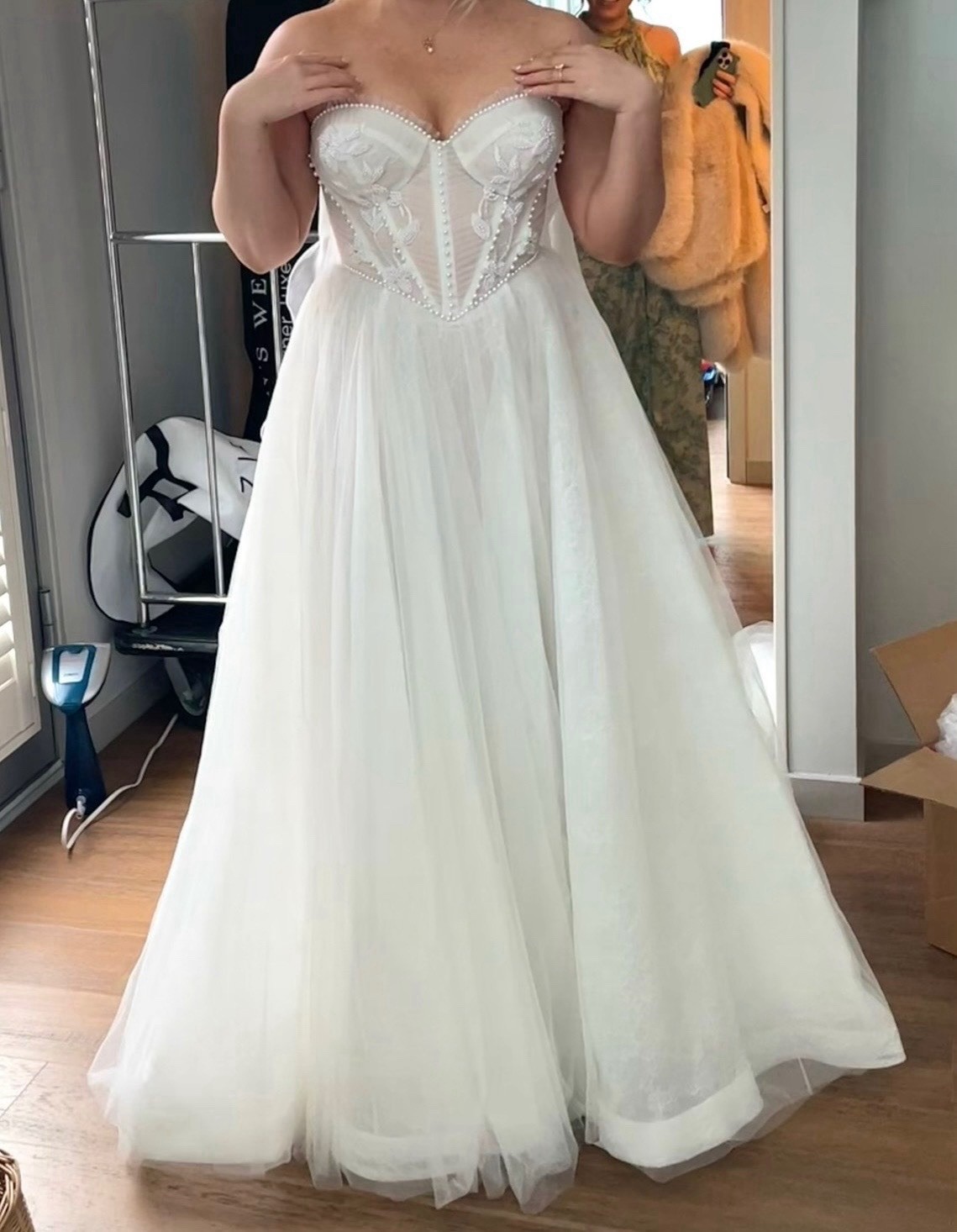 Martina Liana Ivory Sweetheart Corset A-Line Tulle Train Wedding Dress 8