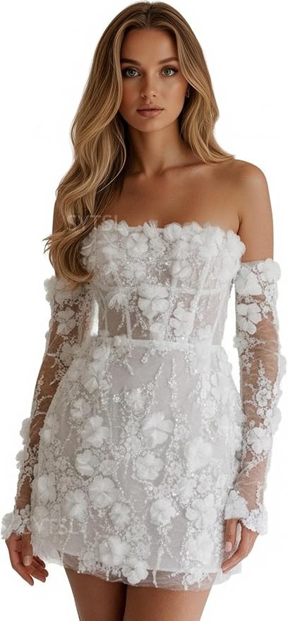 Bridal Reception Dress 2026 Lace Applique Strapless Bridal Shower Gown Size 10