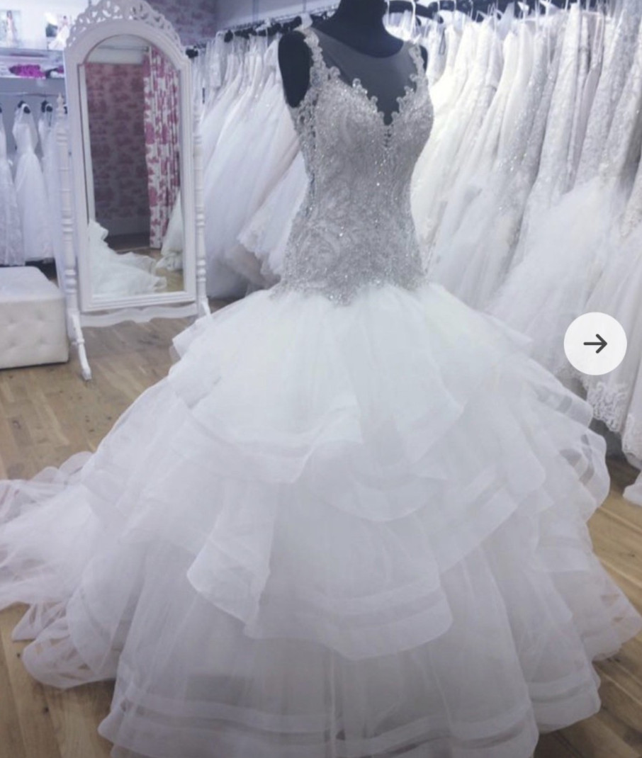 Allure Bridal C405 Wedding Dress Ball Gown 6-10 Mermaid Illusion Ruffles Bling