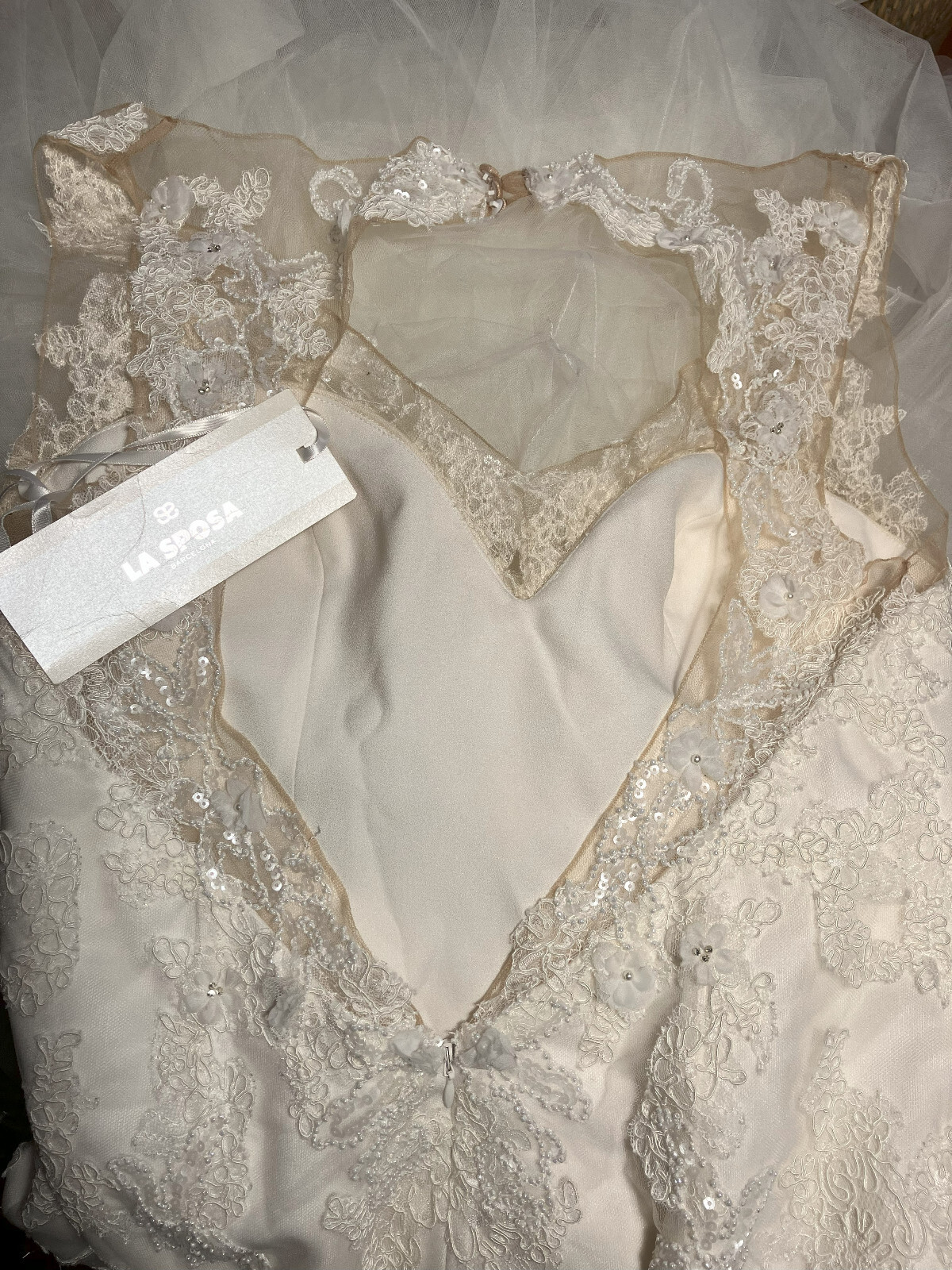 La Sposa St. Patrick Romantica Wedding Dress 14 Illusion Lace Mermaid Tulle NWT