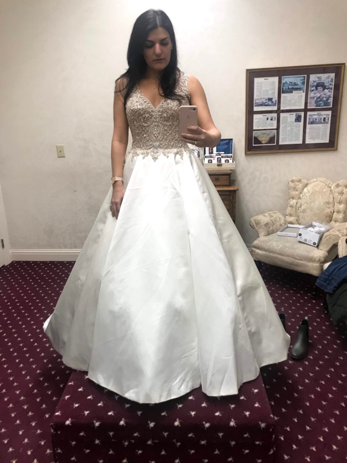 maggie sottero sophronia wedding dress size 8 never worn beaded bodice, satin 