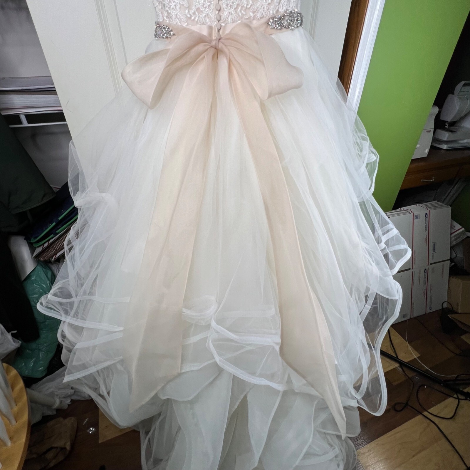 Morilee Madeline Gardner Beaded Strapless Lace Ruffled Wedding Ballgown US 10