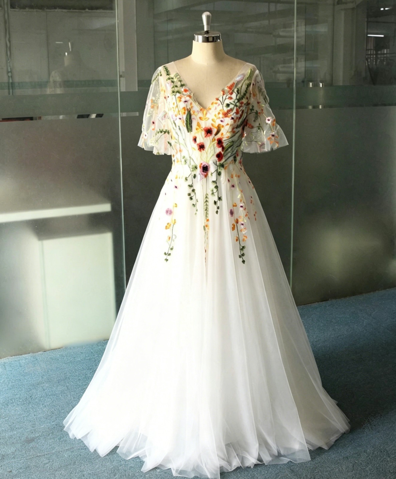 Garden Wedding Bridal Gown Custom Made 32-60 Coloured Flowers