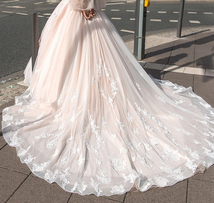 White and Pink Detachable Train Skirt Lace Tulle Overskirt wedding accessories