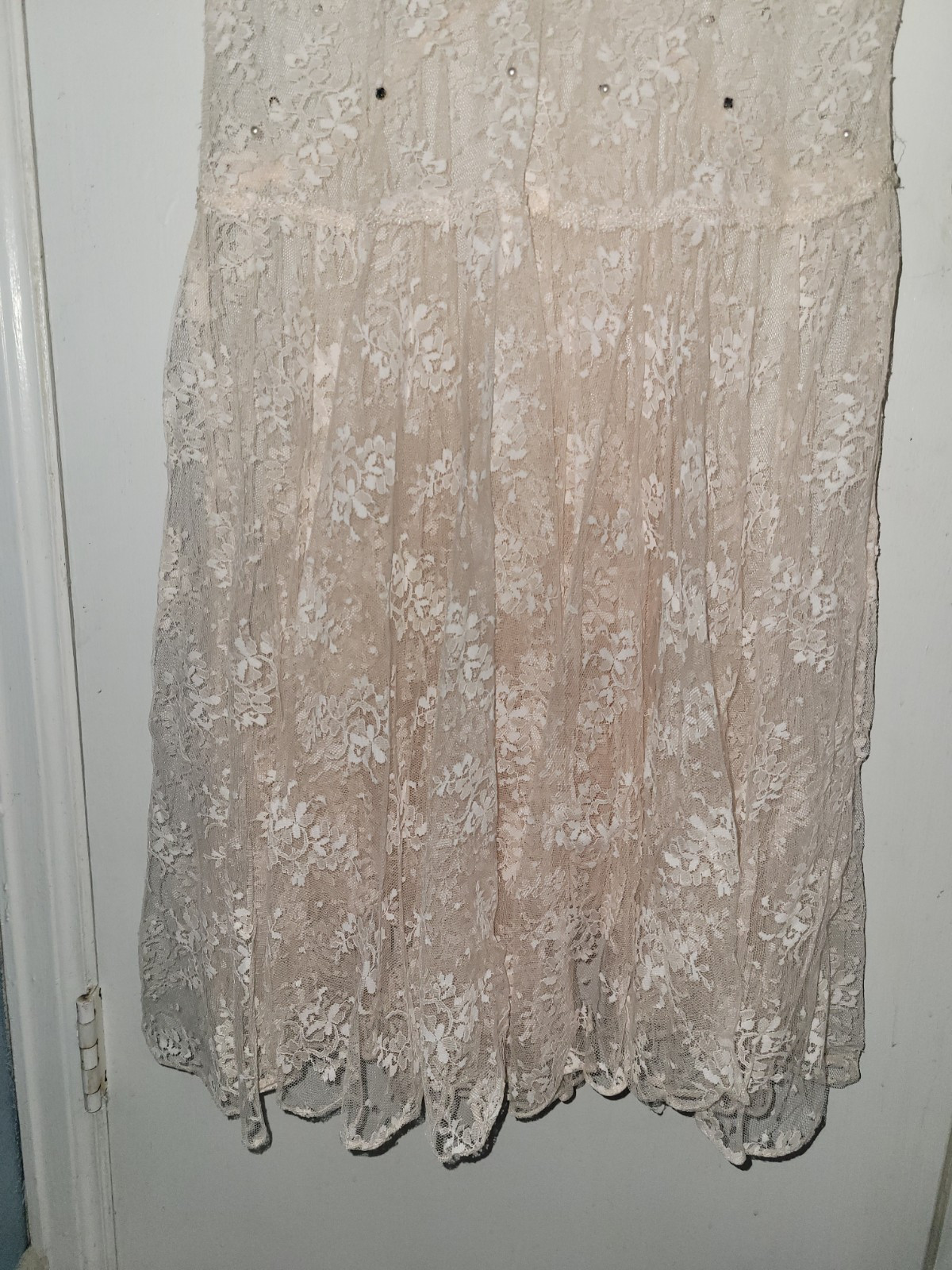 Vintage lace overlay slip appliqué ivory wedding lace dress Unbranded